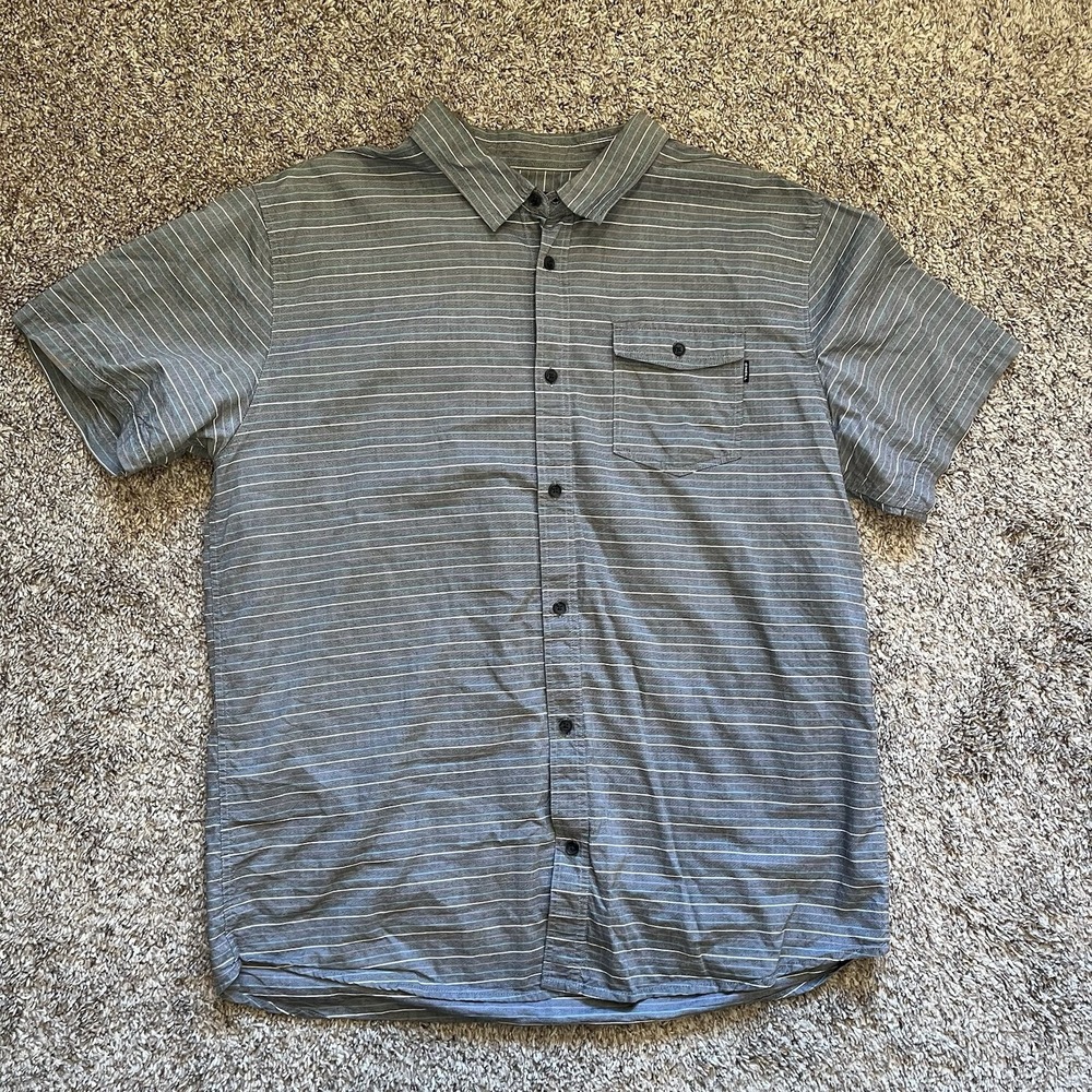 O'Neill Button Up Shirt Men's XL Gray Striped Short Sleeve